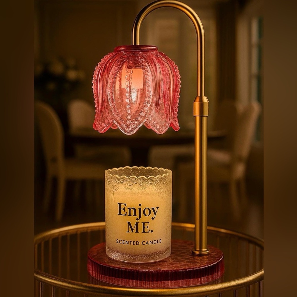 Candle Warmer Lamp Pink Tulip Glass Flower Home Decor